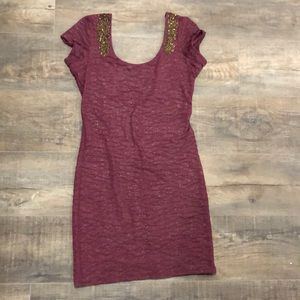 Free People short sleeve beaded bodycon in wild plum